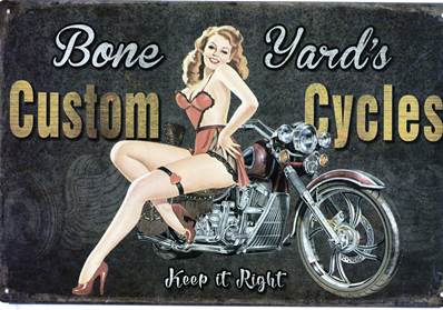 Plaque métal 20x30 vintage MOTO AND PINUP Custom cycles.