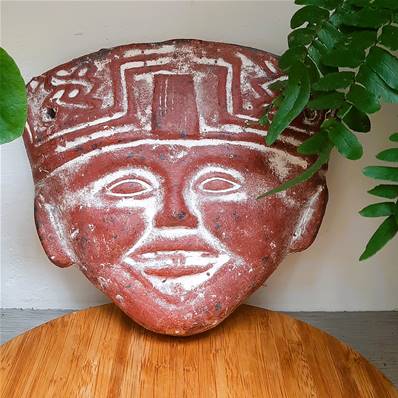Masque en terre cuite artisanat mexicain 19cm x 25 cm