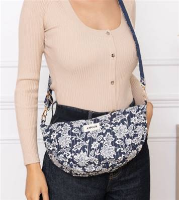 Sac banane en coton imprimé fleuri bleu