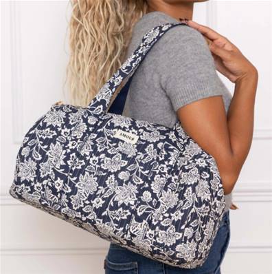 Sac de voyage à motif fleuri bleu "AMOUR"