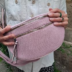 Sac banane double velour cotelé rose