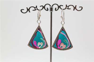 Boucles d'oreilles ethniques du Tibet triangle turquoise 2