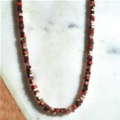 Collier "Douce Harmonie"Perles Carrées Rhodonite Rouge et Dorée