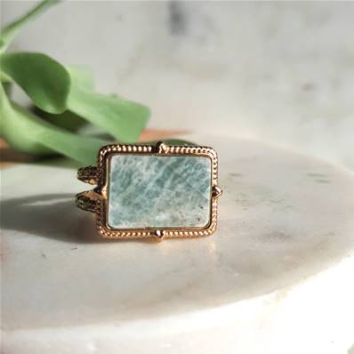 Bague "Amazone Royale" - Chevalière Moderne en Amazonite
