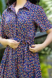 Robe longue SATOMI BLEU OISEAUX PERROQUETS