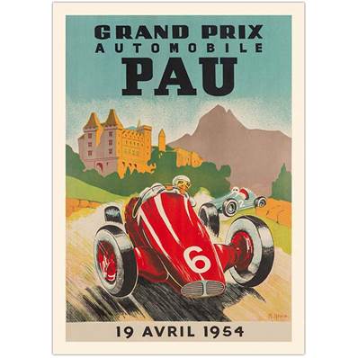 Affiche Pau grand prix automobile 1954 50x70cm Fricker