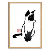 Affiche chat aquarelle noir et blanc 30xcm Pechane Sumie