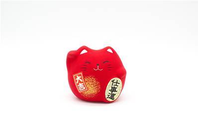 Chat japonais rouge petit Porte-bonheur déco 6cm