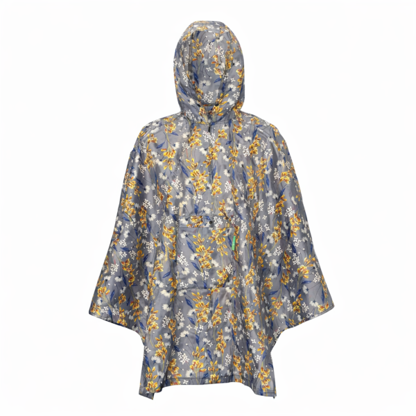 Poncho de pluie pliable recyclé fond gris fleuri