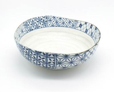 Saladier grès japonais motifs bleu traditionnel diamètre 16,5cm