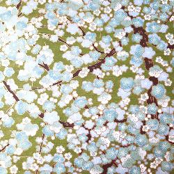 Carnet en papier japonais motifs Branches de cerisiers sur fond vert