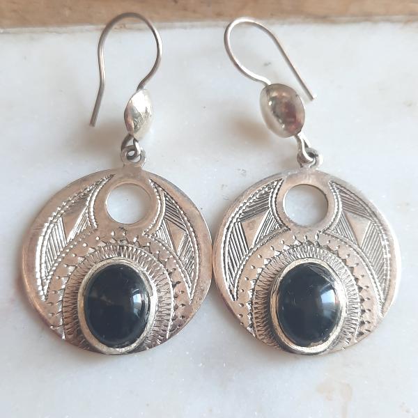 Boucles d'oreilles Touareg argent perle onyx IZZA 9014