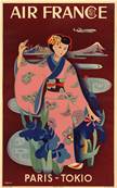 Affiche vintage dco de collection Air France Paris Tokio Japon 50x70cm