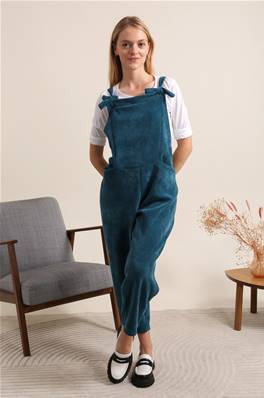 Salopette velours bleu canard avec t-shirt – Taille unique