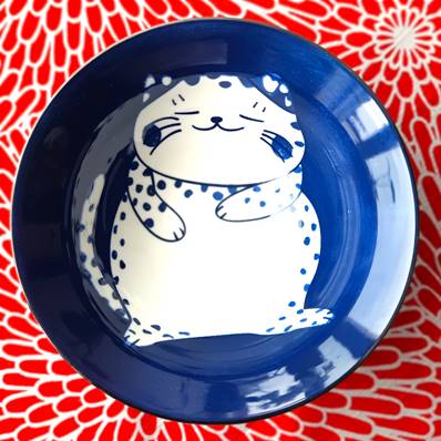 Bol japonais chat debout bleu 18 cm x 8 cm