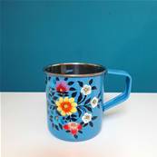 Mug indien peint à la main bleu motifs floral PM