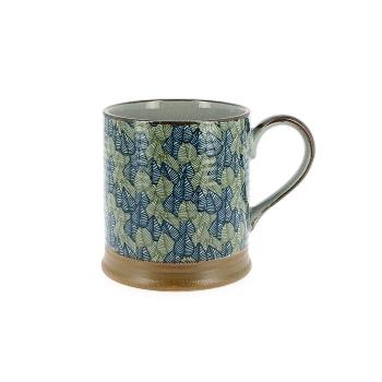 Mug japonais Feuilles vertes et bleues hauteur 8,7 cm