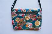 Sac à main japonais motif fleuri turquoise