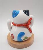 Chat solaire porte bonheur Maneki neko bleu