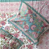 Tenture indienne block print 270x225 cm – Vert d’eau floral