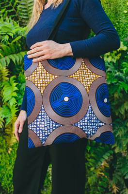 Sac Tote BAG en tissus africain WAX, motifs cercles bleus