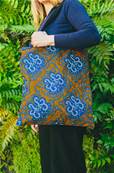 Sac Tote BAG en tissus africain WAX, orange bleu motifs arabesques