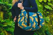 Sac de voyage en tissus wax africain turquoise fleur jaune