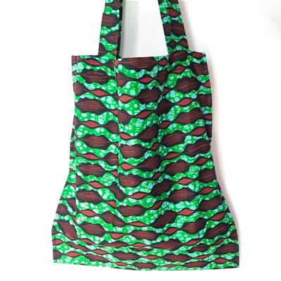 Tote bag wax vert vif motifs ondulés