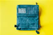 Portefeuille bleu coloré poche intérieure tissu 20x12cm