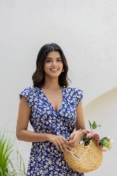 Robe longue cache coeur femme Palmes fond bleu