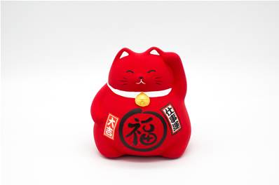 Tirelire chat japonais rouge Porte-bonheur blanc