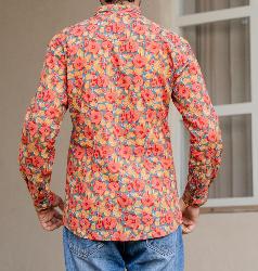 Chemise homme manche longue fleurs orange 100% coton – S