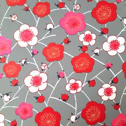 Carnet en papier japonais Pruniers en fleur rose et rouge
