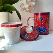 Tisanière chinoise antique rouge et fleurs bleues