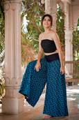 Pantalon large taille unique motif Oiseaux bleus