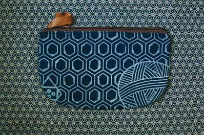 Trousse indigo motif Géométriques