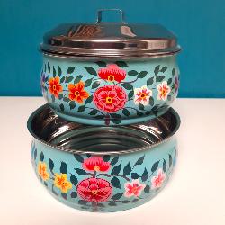 Lunch box bleue Peinte à la Main - Un voyage culinaire en Inde