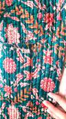 Veste indienne matelassée réversible Verte fleurs roses