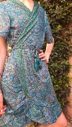 Robe cache cœur courte BLEU motifs cachemire