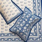 Tenture indienne block print 270x225 cm – Bleu cachemire
