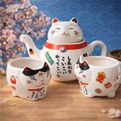 Théière et 2 tasses manekineko