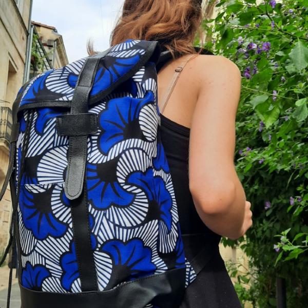 Sac à dos en wax fleur de mariage bleu