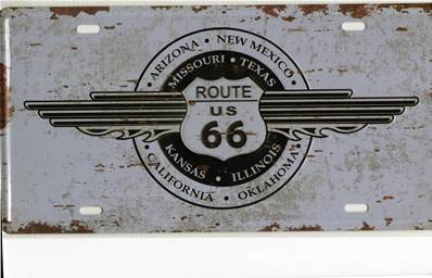 Plaque métal 15x30 vintage ROUTE 66 STATES noire.