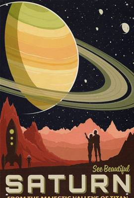 Plaque métal 20x30 vintage espace visite Saturn