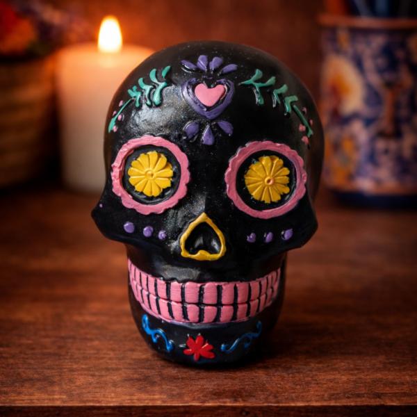 Statut tête de mort mexicaine noir petit modèle
