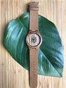 Montre cuir bois et bambou "Pile" marron grand cadran