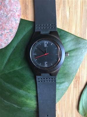 Montre cuir bois et bambou "Little six" noire petit cadran