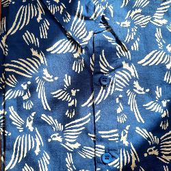Chemise homme manche longue bleue motifs oiseaux