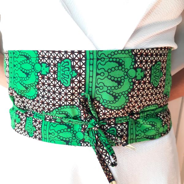 Ceinture obi wax vert motifs bijoux