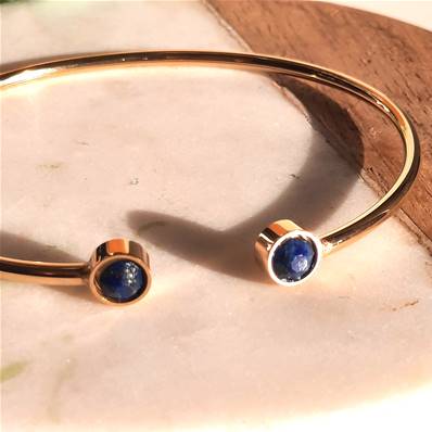 Bracelet jonc fin en acier lapis lazuli